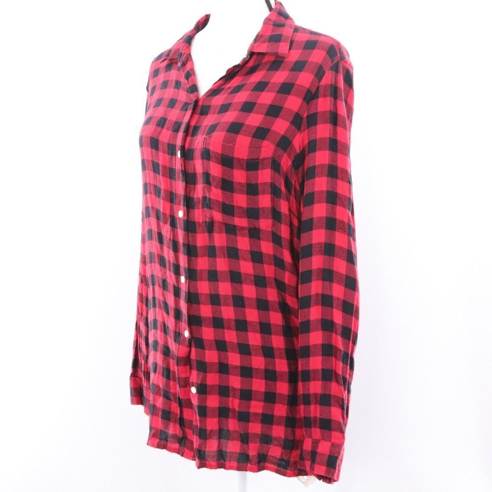 Old Navy Red Black Buffalo Plaid Long Sleeve Button Down Shirt Women's Size L